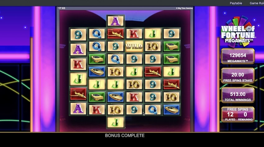 A 25.65x win in Wheel of Fortune Megaways free sipns