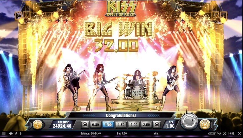 A 32x win in Kiss: Reels of Rock