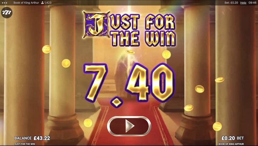 A 37x win from free spins in Book of King Arthur