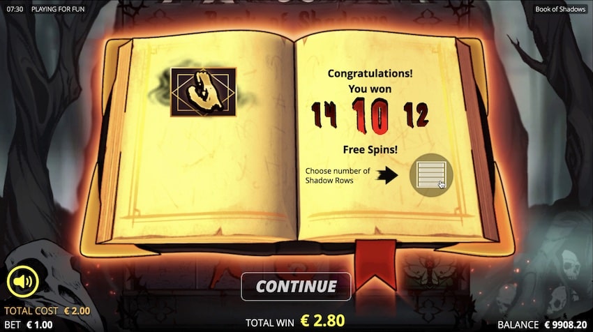Free Spins Round in Book of Shadows
