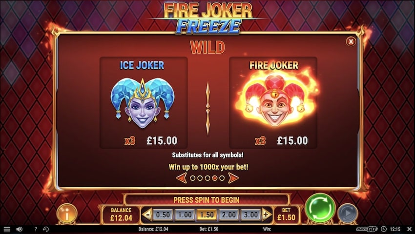 Fire Joker Freeze Paytable