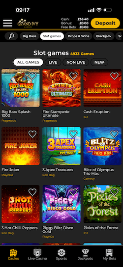 Slots list at Grand Ivy
