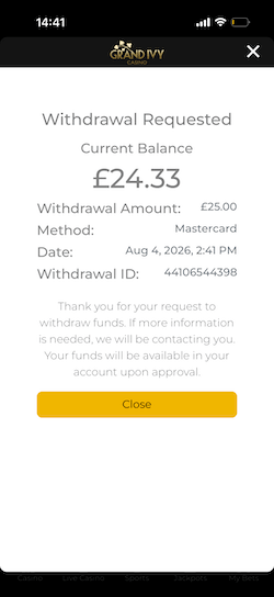 Withdrawal request at Grand Ivy
