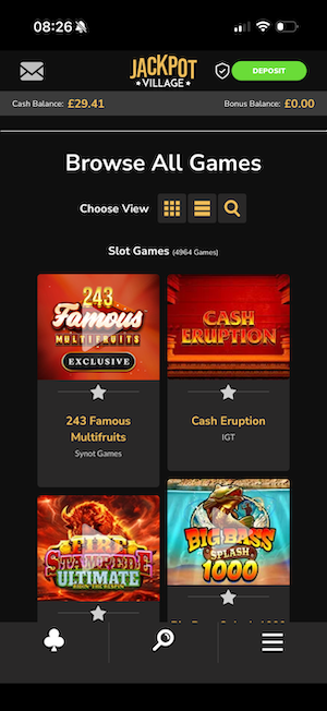 Jackpot Village slots list
