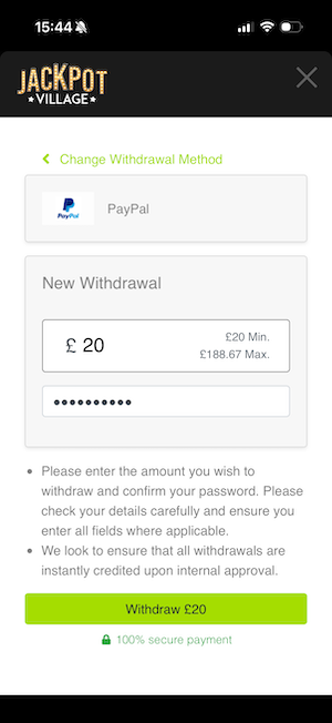 Withdrawal at Jackpot Village