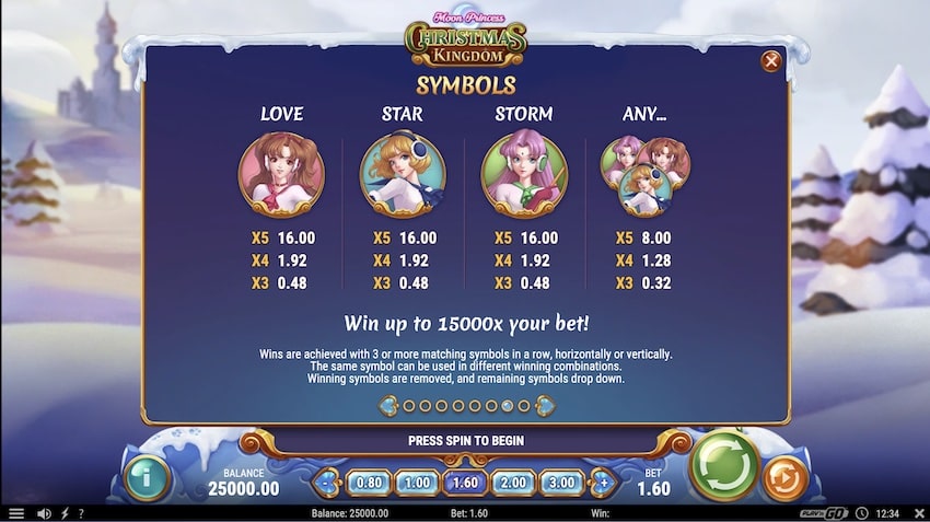 Moon Princess Christmas Kingdom Paytable