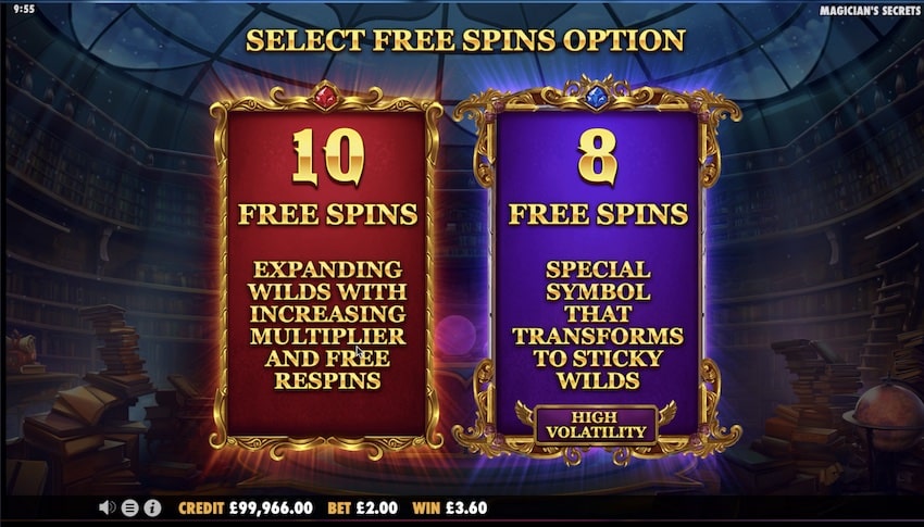 Magician's Secrets - Choosing Your Free Spins Round