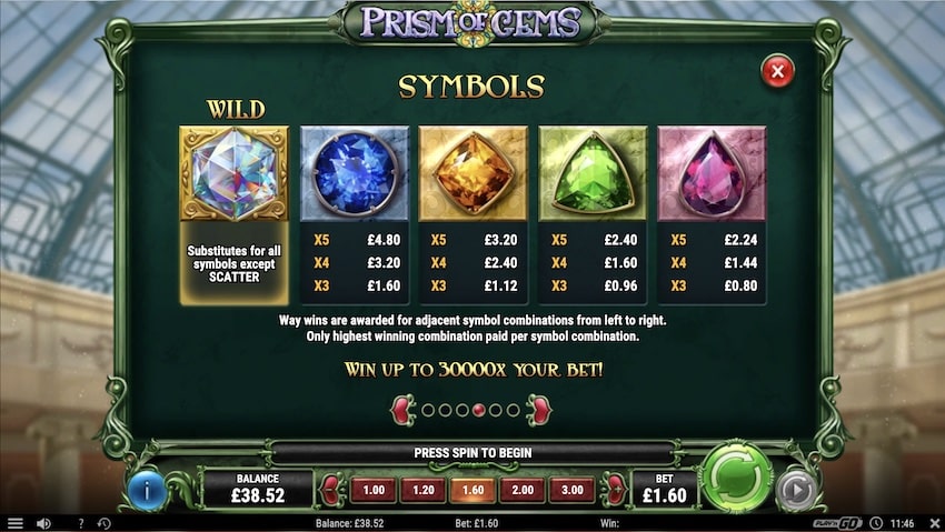 Prism of Gems Paytable