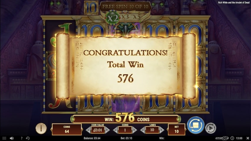 A big win in free spins on Amulet of Dead