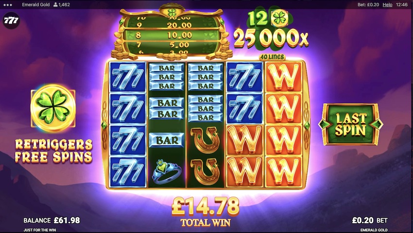 The Free Spins round in action in Emerald Gold