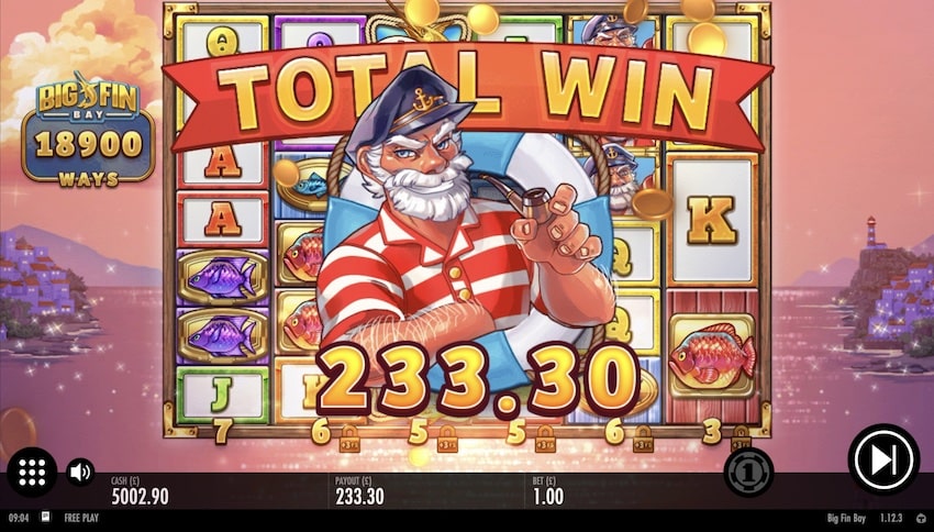 A 233.3x win from free spins on Big Fin Bay