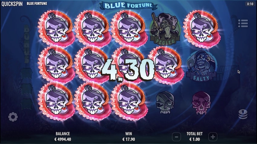 Symbols locked for re-spins in Blue Fortune