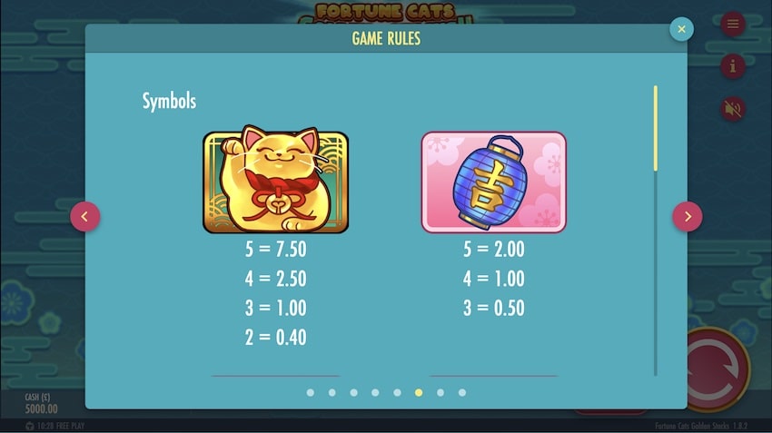 Fortune Cats Golden Stacks Paytable