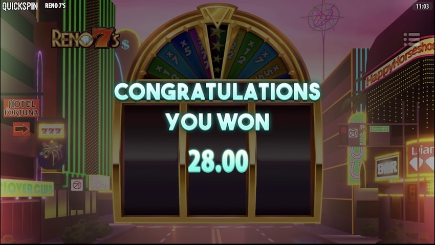 A 28x win from free spins in Reno 7s