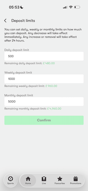 Setting deposit limits at 10bet