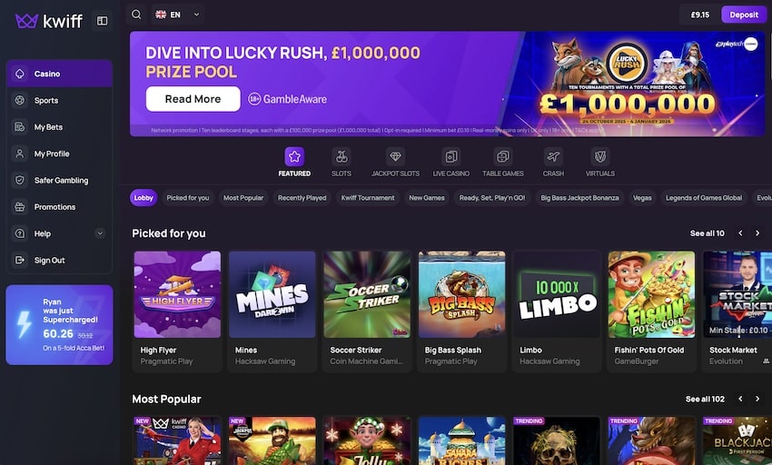 Kwiff Casino Home Page