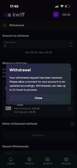 Withdrawal Confirmed at Kwiff