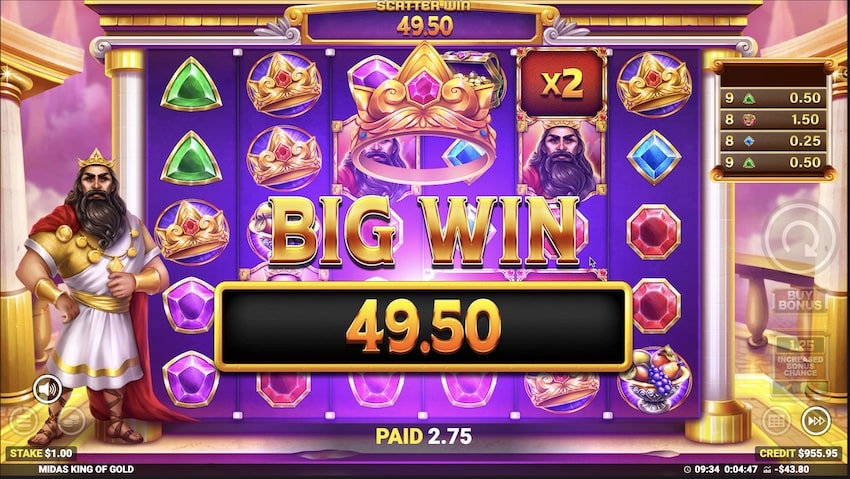 Base game win in Midas King of Gold