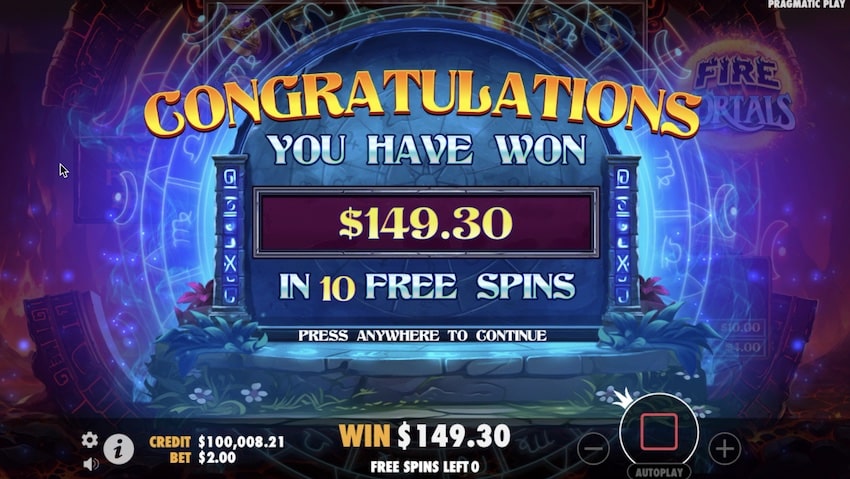 Free Spins Round Win in Fire Portals