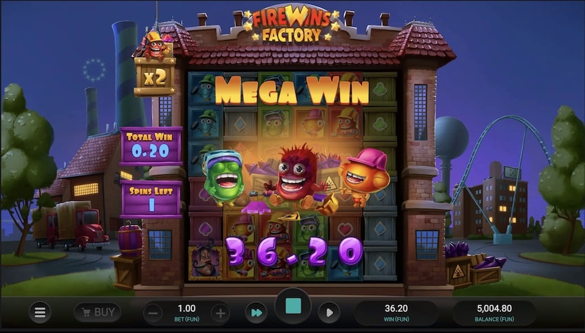 A 36.2x win in free spins in Firewins Factory