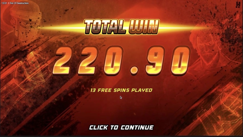 A 220.9x win in Fist of Destruction