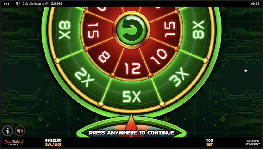 Galactic Invaders Free Spins Wheel