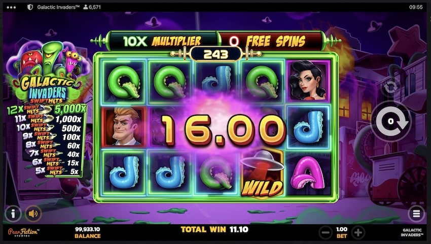Free Spins wins in Galactic Invaders