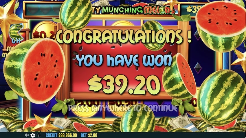 A big win from the bonus round in Mighty Munching Melons