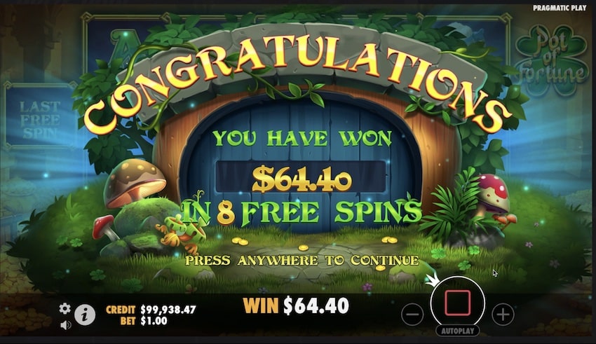 Big Win in Pot of Fortune Free Spins