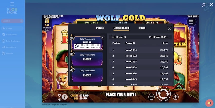 Wolf Gold Drops and Wins Leaderboard