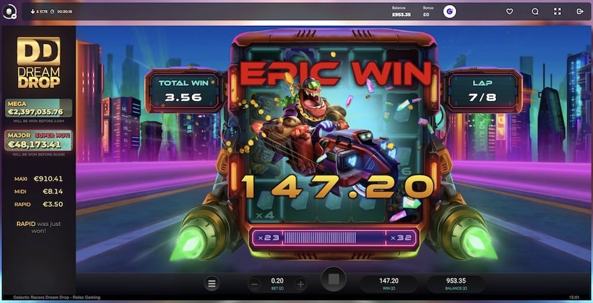 An Epic Win from free spins in Galactic Racers