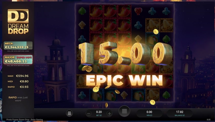 A 75x win from re-spins in Pinata Popper