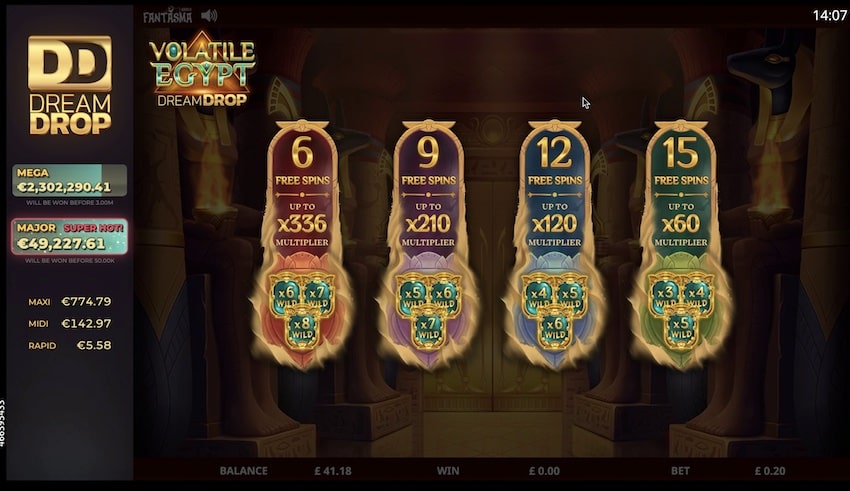 Your 4 options for the free spins round in Volatile Egypt