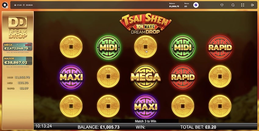 Tsai Shen 10k Ways Dream Drop Bonus Game