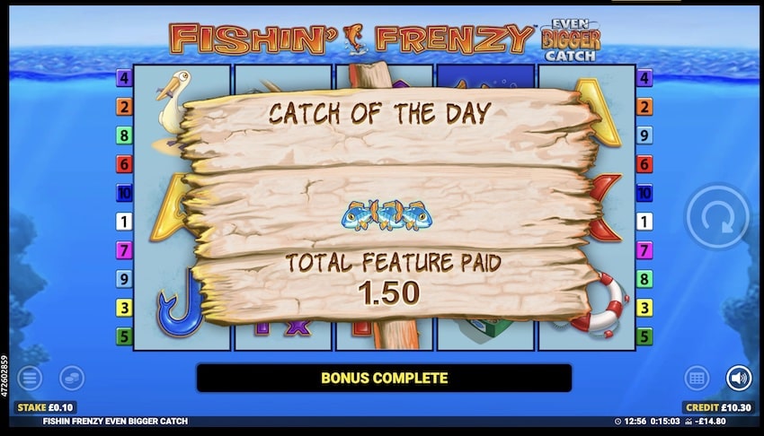 Fishin Frenzy Even Bigger Catch 15x Win in Free Spins