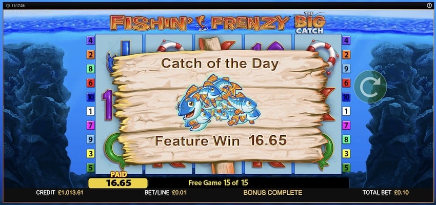 Fishin Frenzy The Big Catch 166.5x win