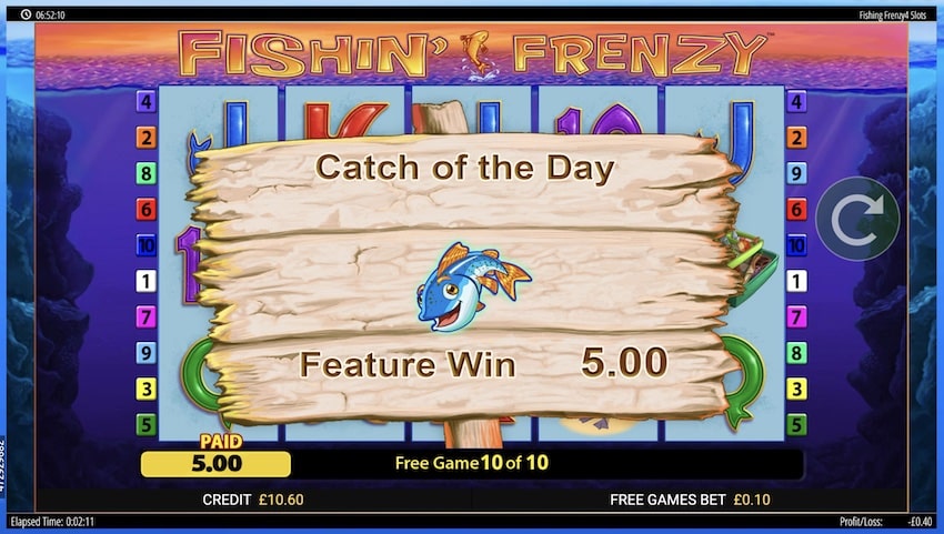 A 50x win from free spins round in Fishin Frenzy Power 4 Slots