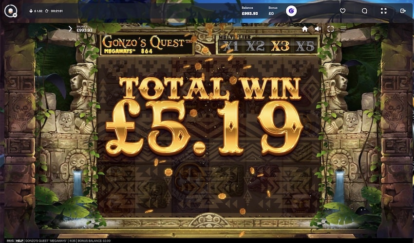 Gonzo's Quest Megaways Free Spins Round Win