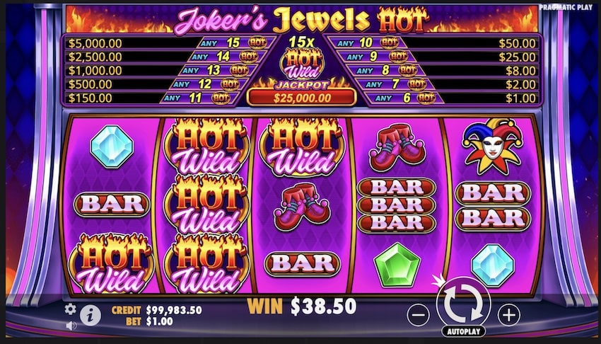 A 38.5x win on Joker's Jewels Hot 