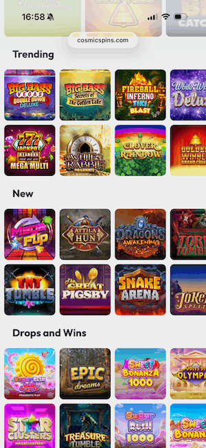 Games at Cosmic Spins