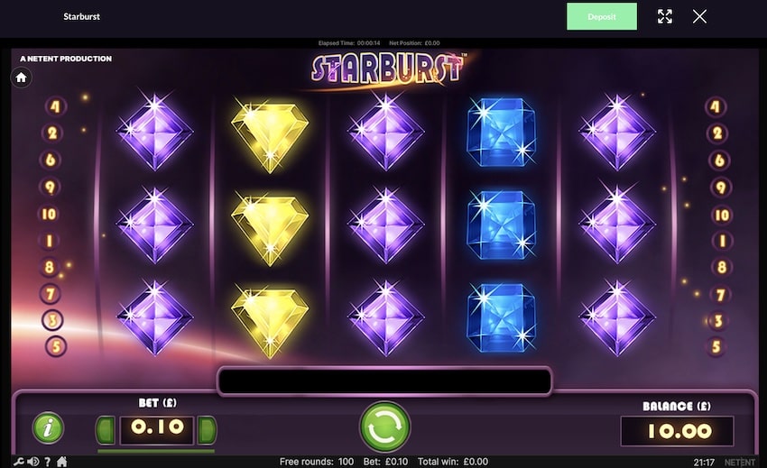 NetEnt's Starburst Slot at Cosmic Spins