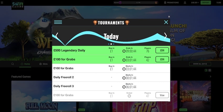 Daily Tournaments at Swift Casino