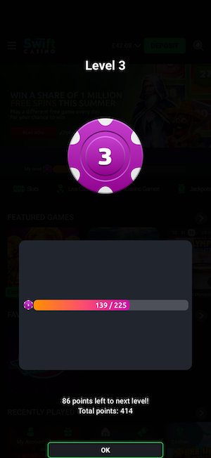MyLevels at Swift Casino