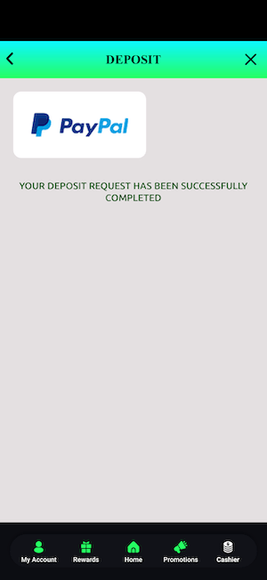 Confirmation of Paypal deposit at Swift Casino