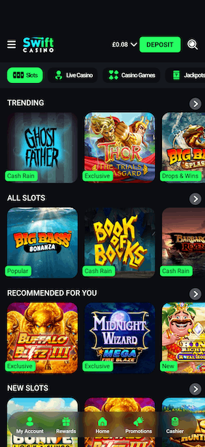 Browsing slots at Swift Casino