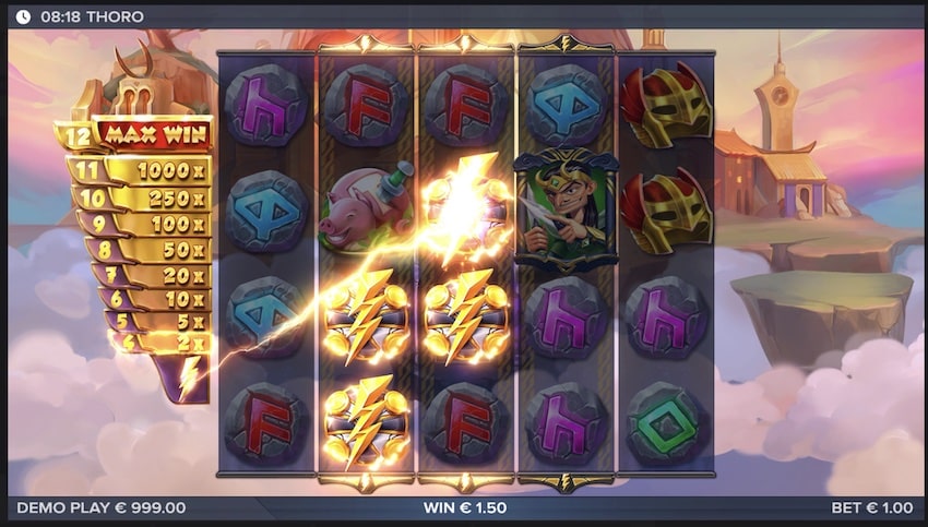 A win with lightning symbols in Thoro slot