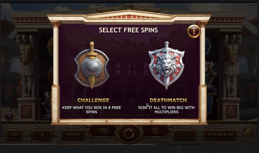 3 Gladiators vs Caesar Free Spins Round Choice