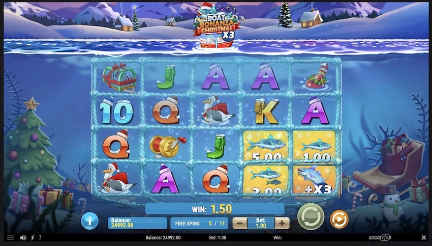 A boat with a multiplier in Boat Bonanza Christmas