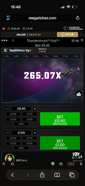 Thunderstruck FlyX at Mega Riches