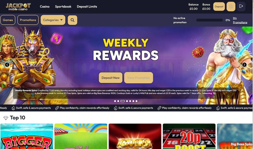 Jackpot Mobile Casino Home Page